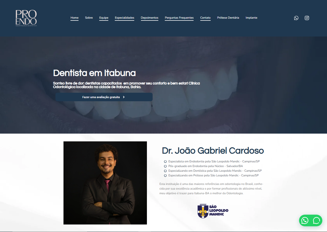 Website da clínica Proendo Odontologia & Estética